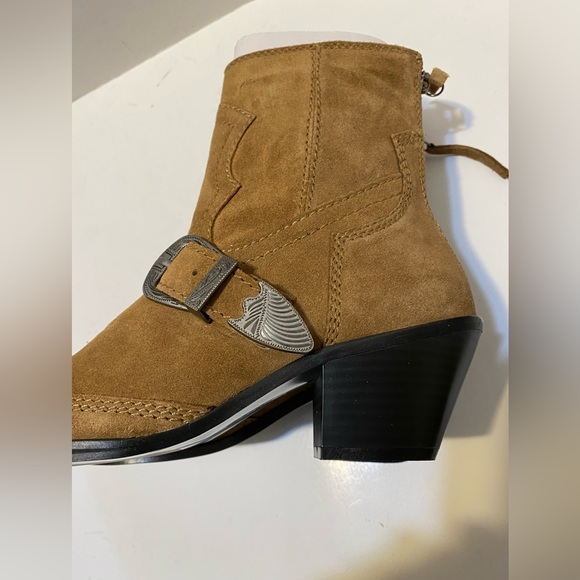 Zara Buckled Cowboy Suede Booties zipper Sz 7.5 - Picture 7 of 13